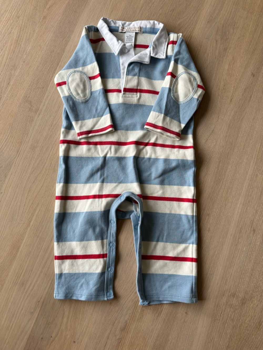 The Beaufort Bonnet Company Blue Cream Red Striped One-Piece Romper